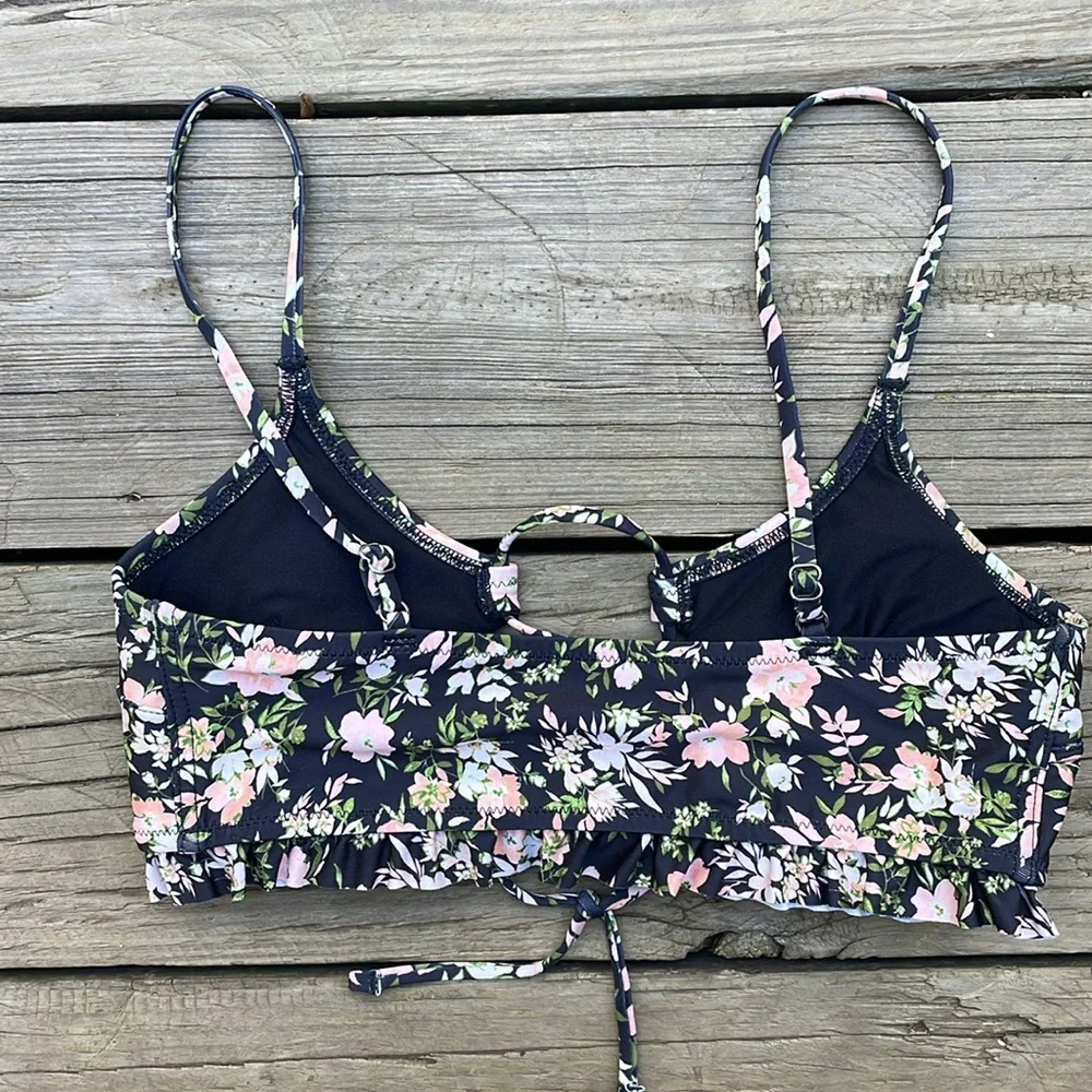 H&M Floral Print Lace-up Bikini Top